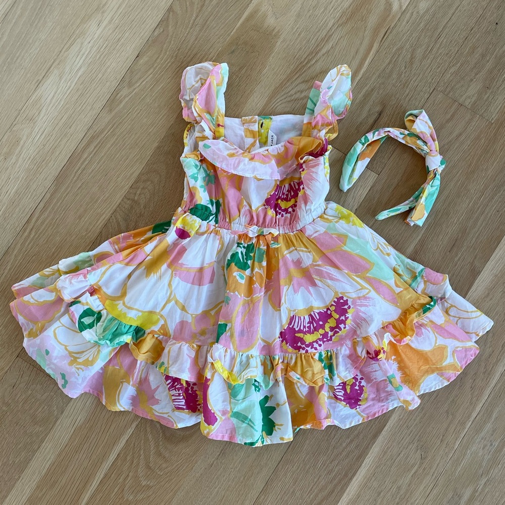 Janie and Jack Floral Ruffle Sundress with headband 3T